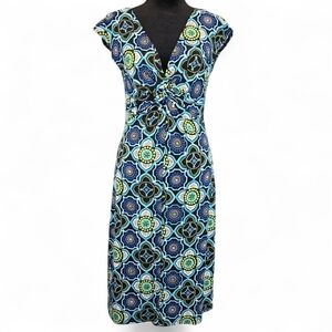 🌿 LIZZATTI Slinky Sleeveless Midi Dress Size 6 – Geometric Print Retro 90s Y2K